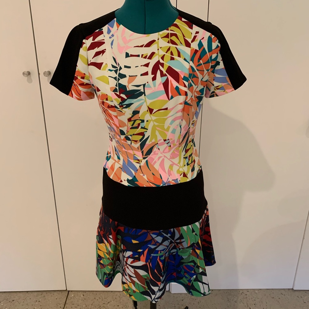 Drop waist dress with striking color pattern